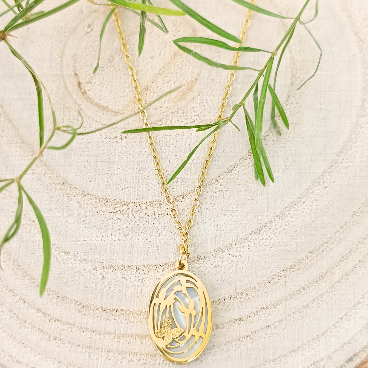 Golden Oval Engraved Pendant Necklace