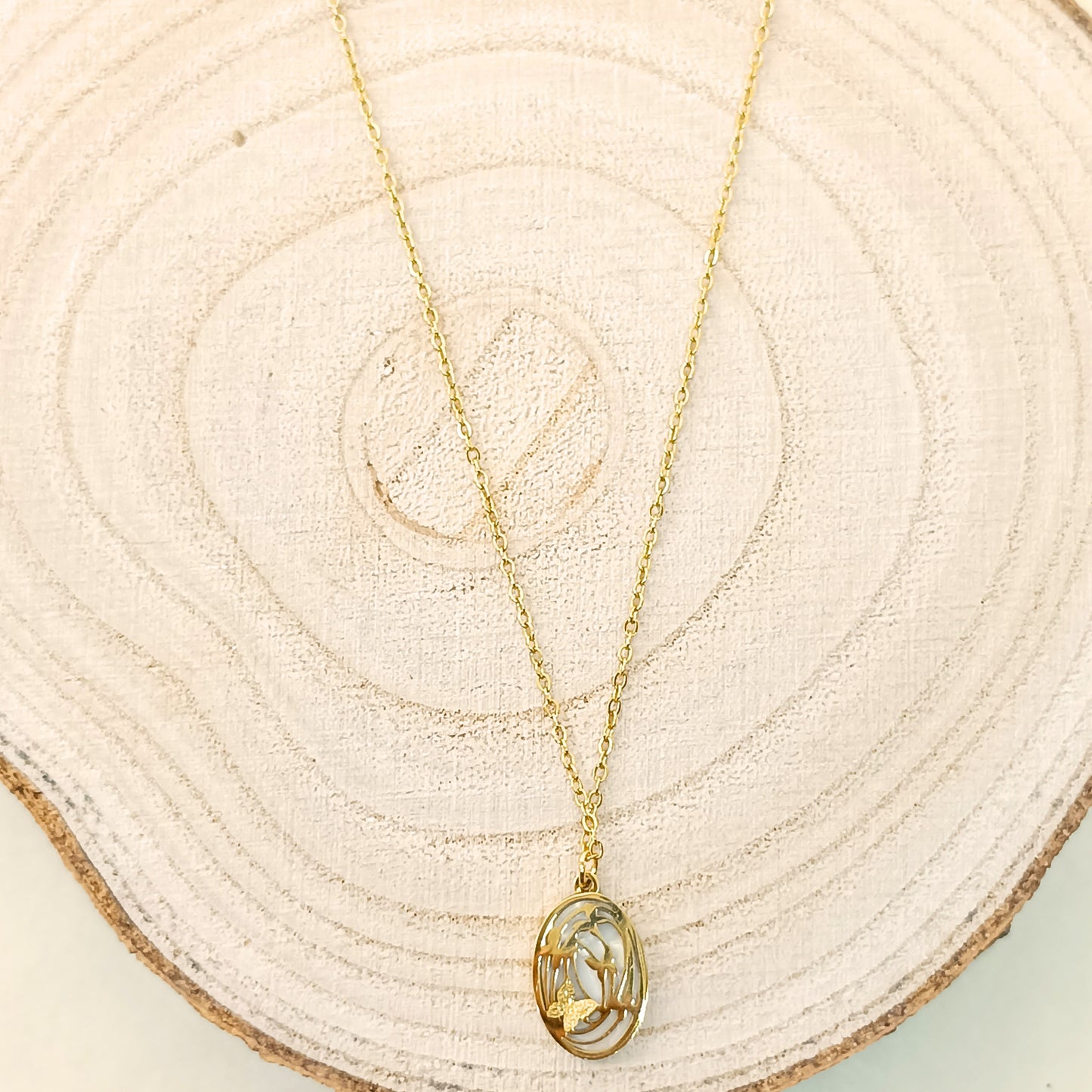 Golden Oval Engraved Pendant Necklace