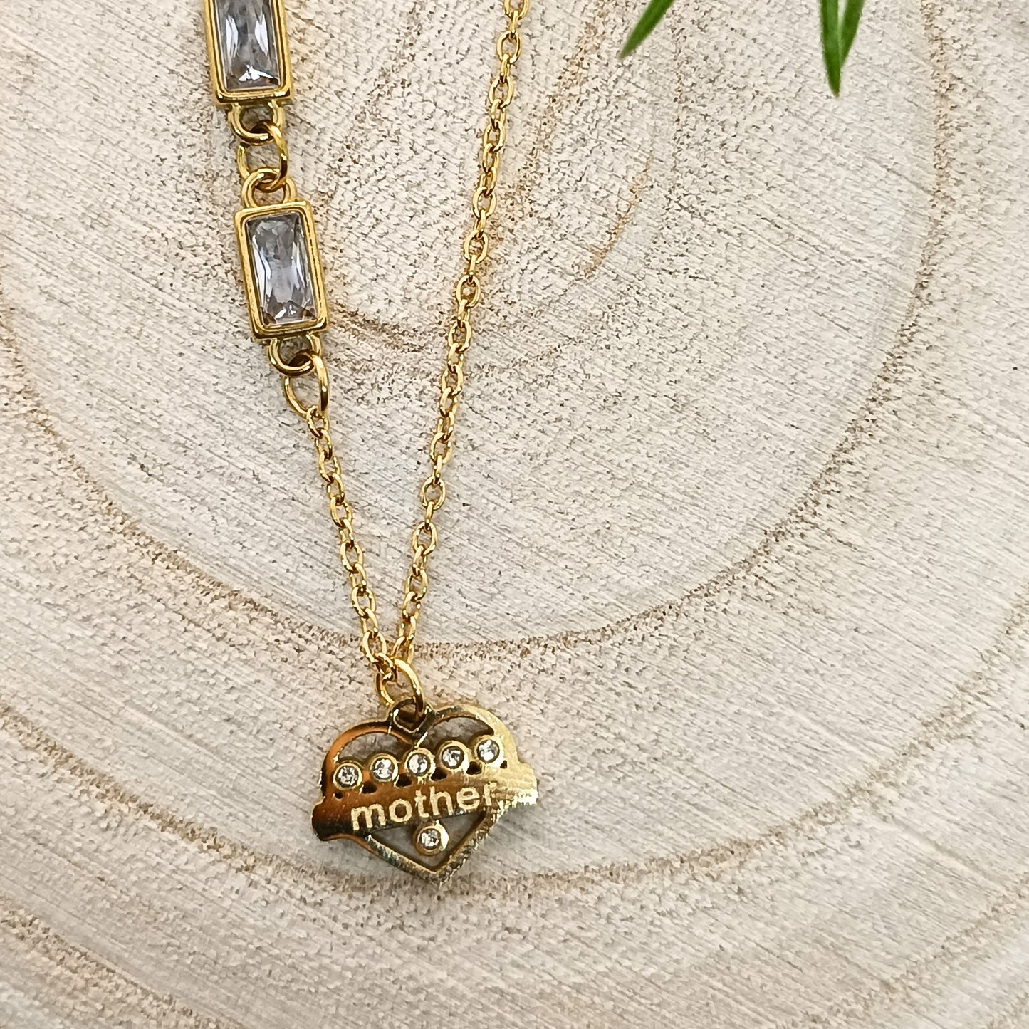Golden Heart “Mother” Pendant Necklace