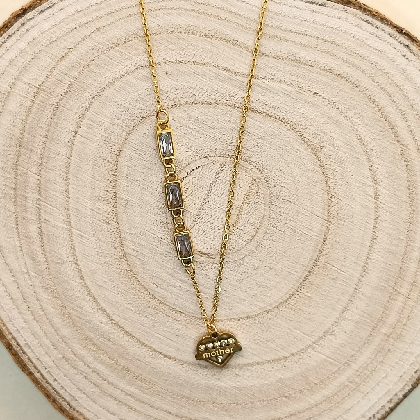 Golden Heart “Mother” Pendant Necklace