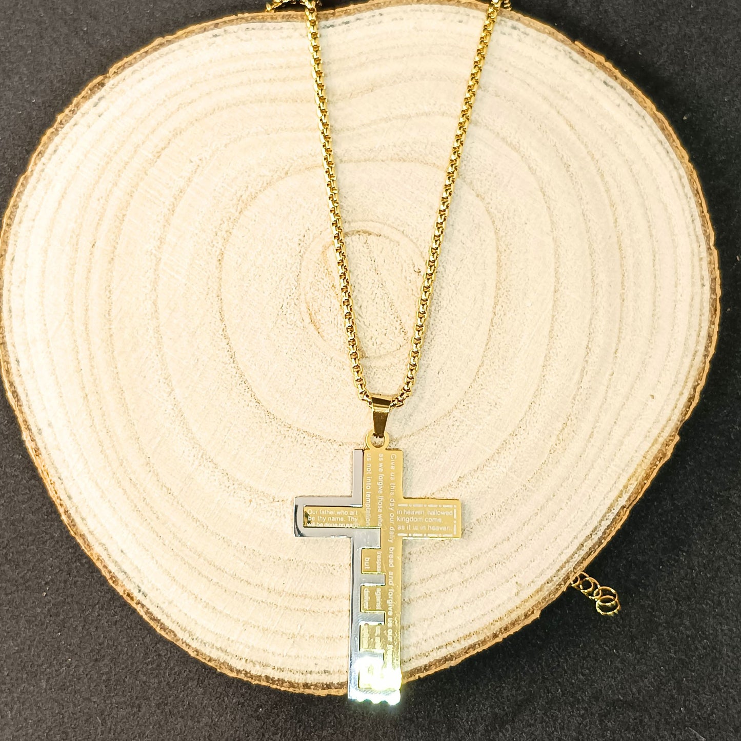 Men’s Gold Scripture Cross Necklace — Stainless Steel