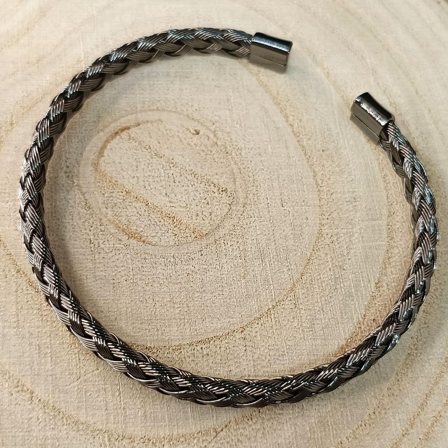 Men’s Braided Black Cuff Bracelet — Stainless Steel