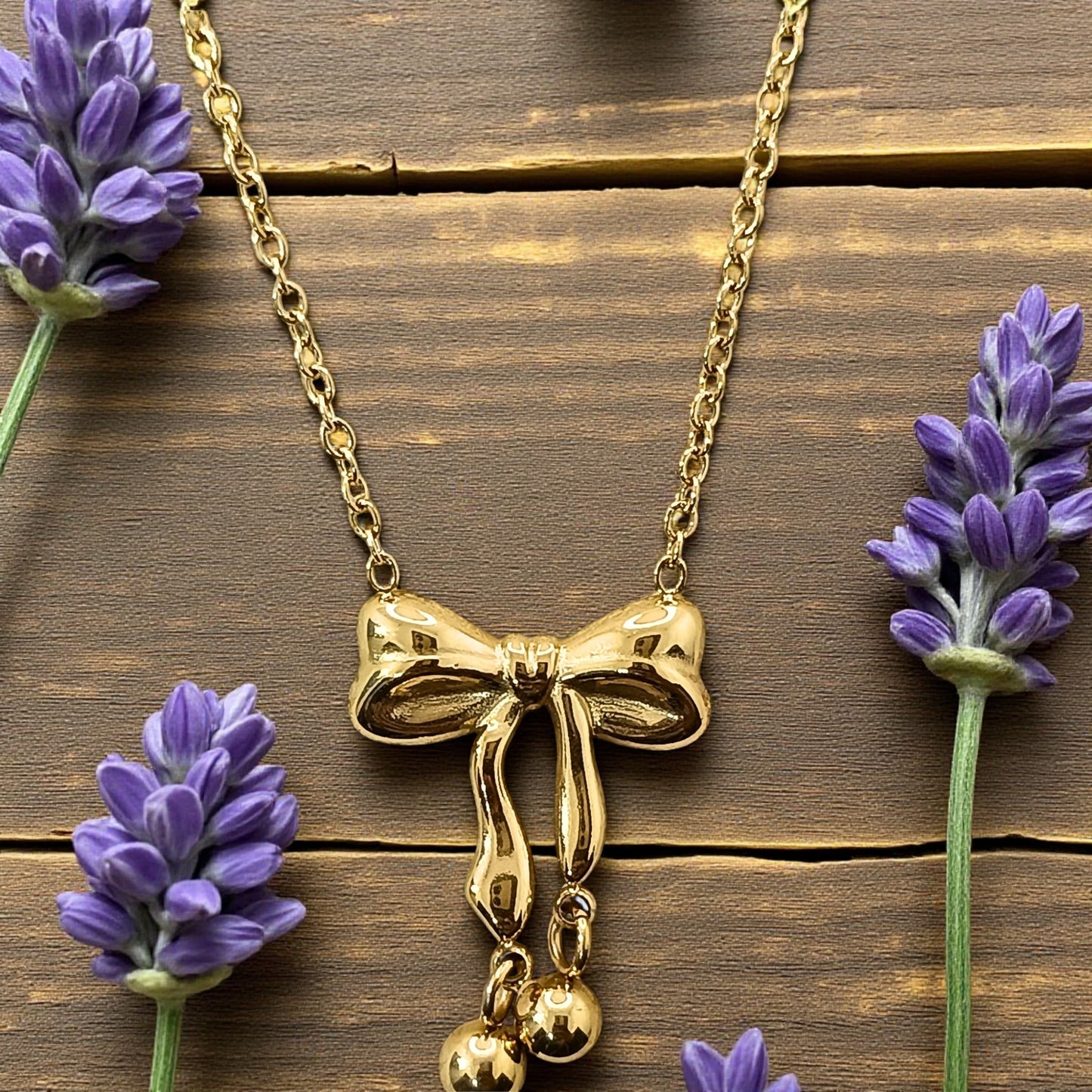 Golden Bow Charm Pendant Necklace