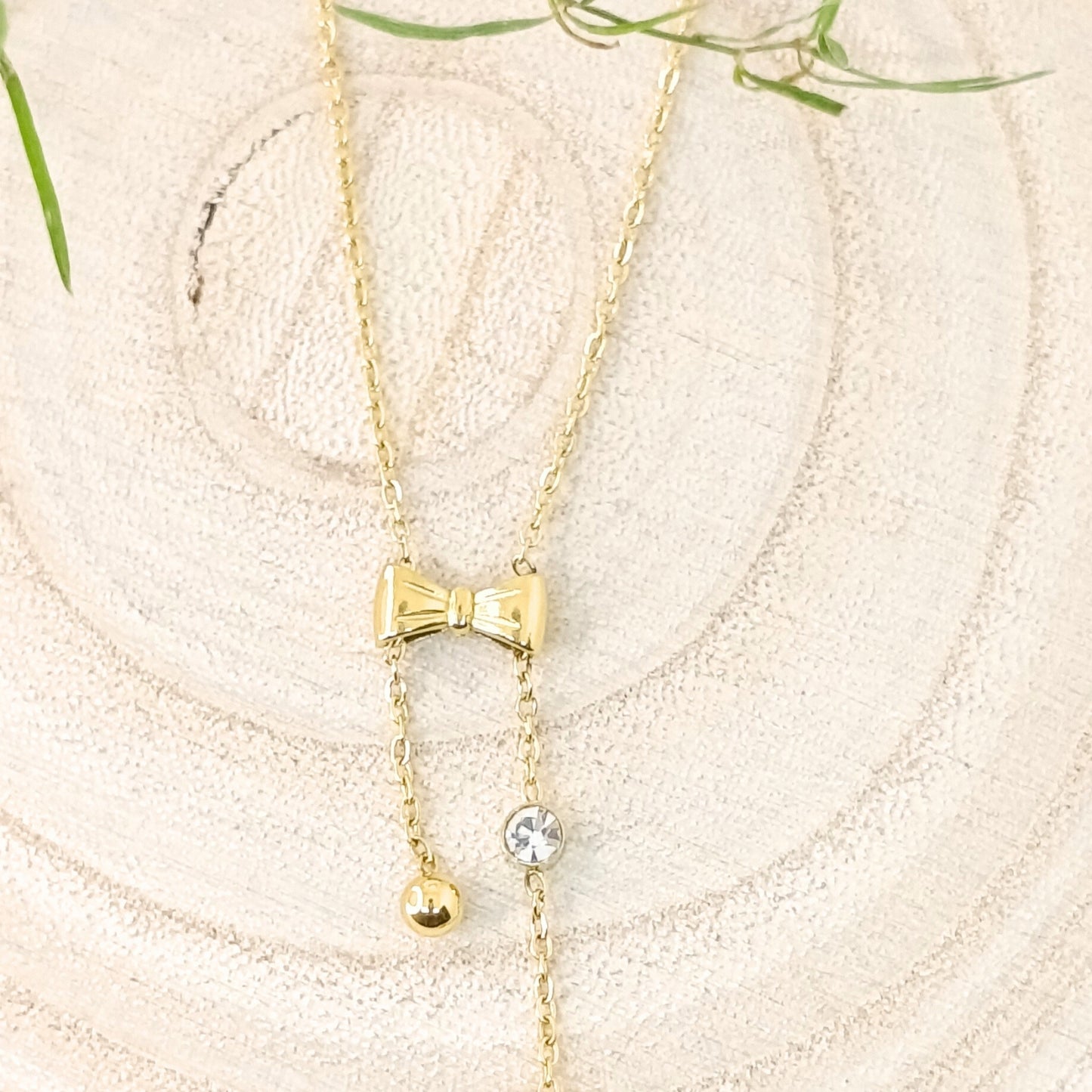Golden Bow Drop Pendant Necklace