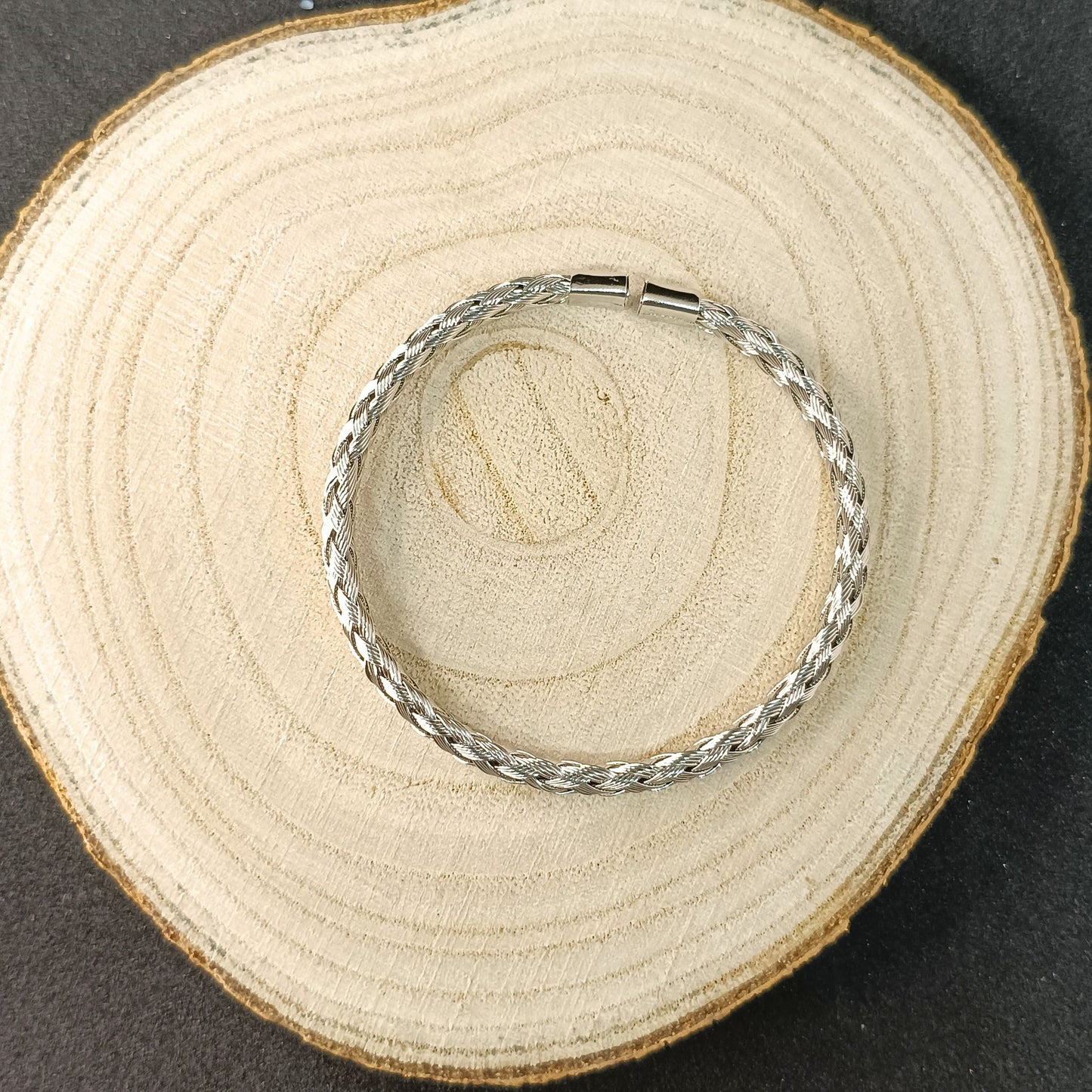 Men’s Braided Silver Cuff Bracelet — Stainless Steel
