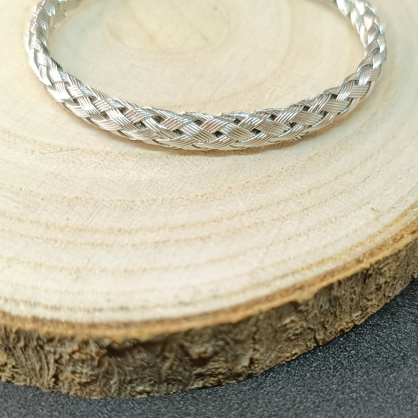 Men’s Braided Silver Cuff Bracelet — Stainless Steel