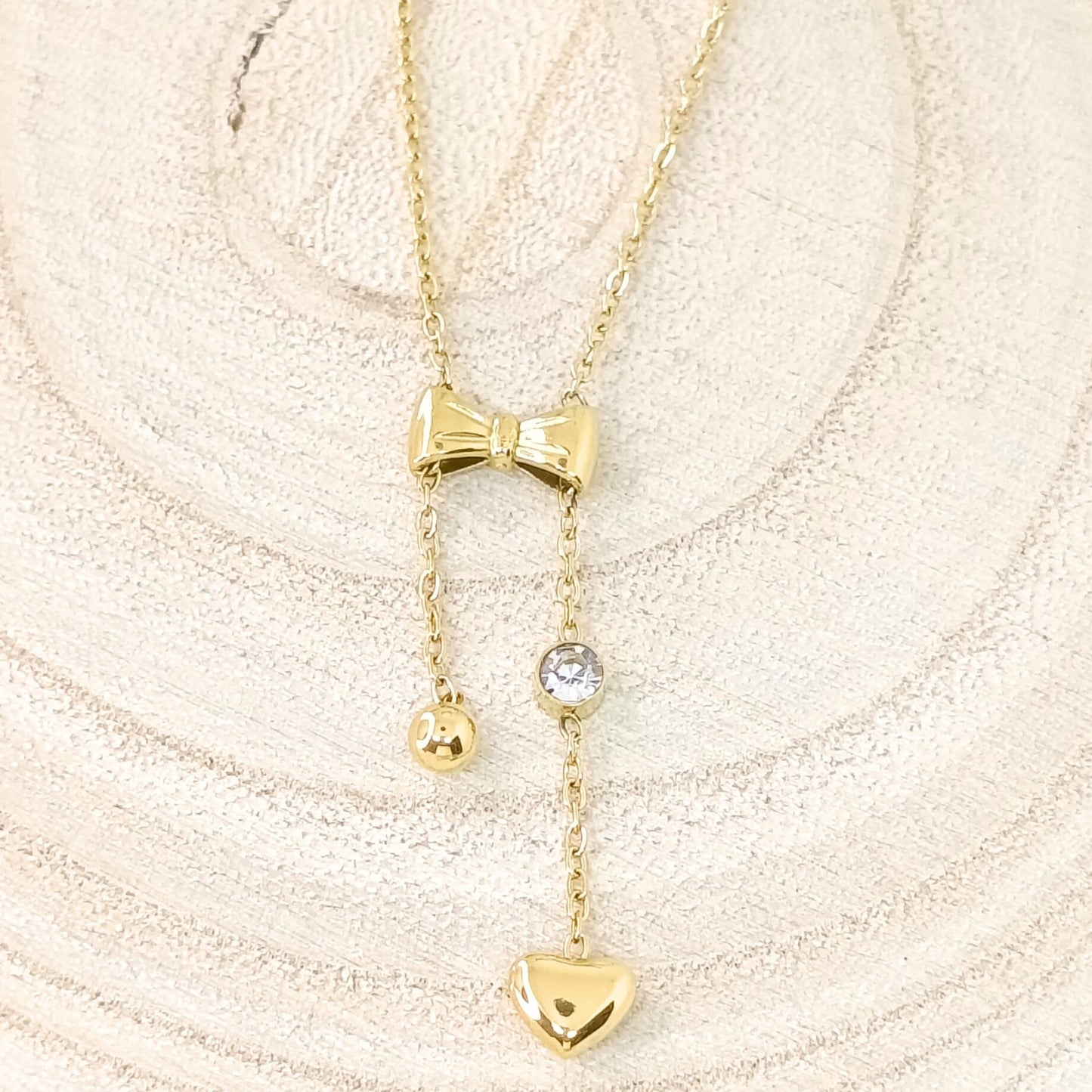 Golden Bow Drop Pendant Necklace