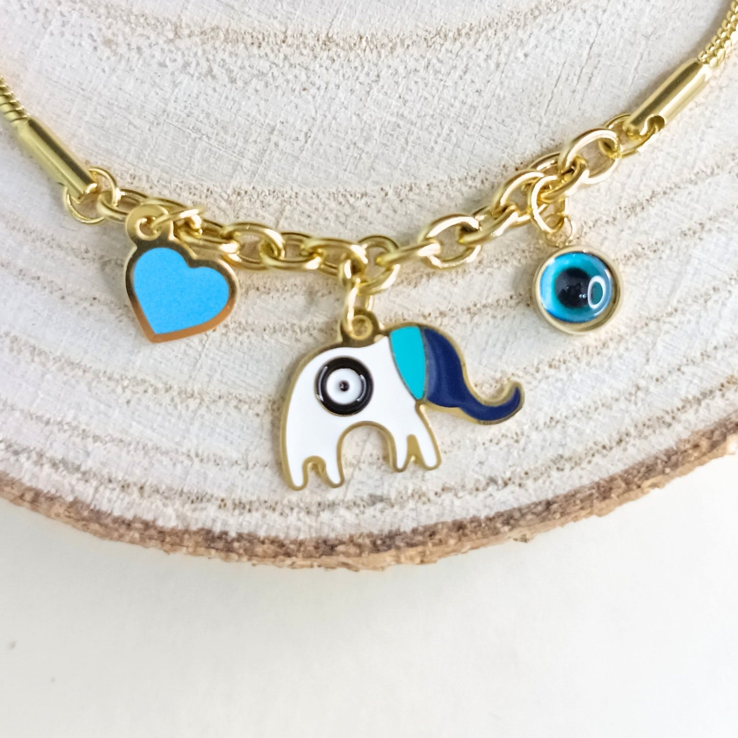 Evil Eye & Elephant Charm Bracelet