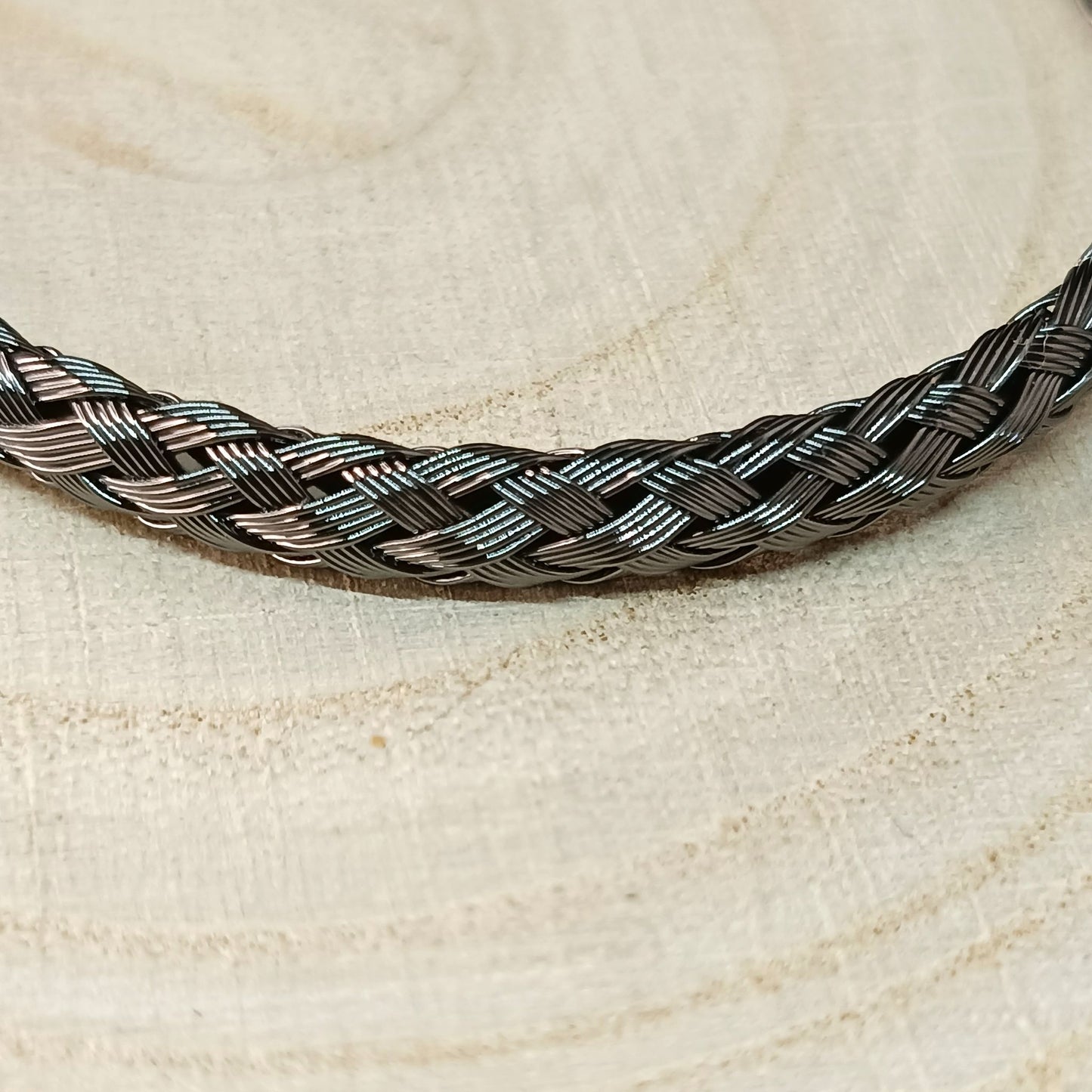 Men’s Braided Black Cuff Bracelet — Stainless Steel