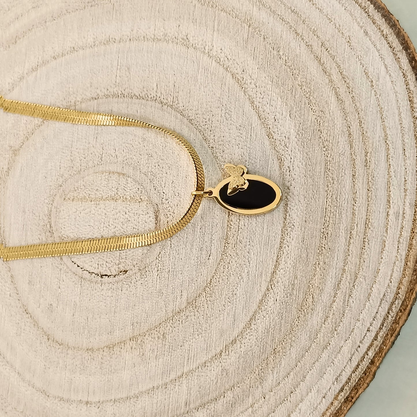 Midnight Butterfly Oval Pendant Necklace