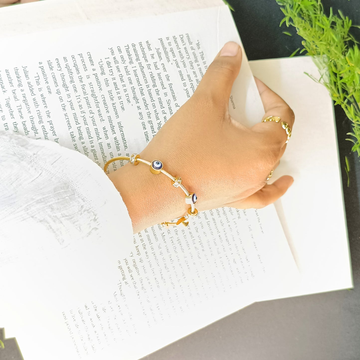 Golden Evil Eye Adjustable Cuff Bracelet