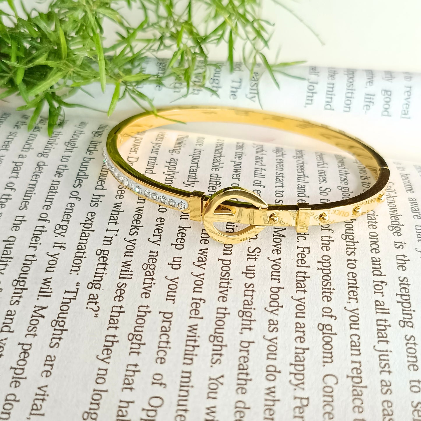 Golden Buckle Clasp Stone Bangle Bracelet