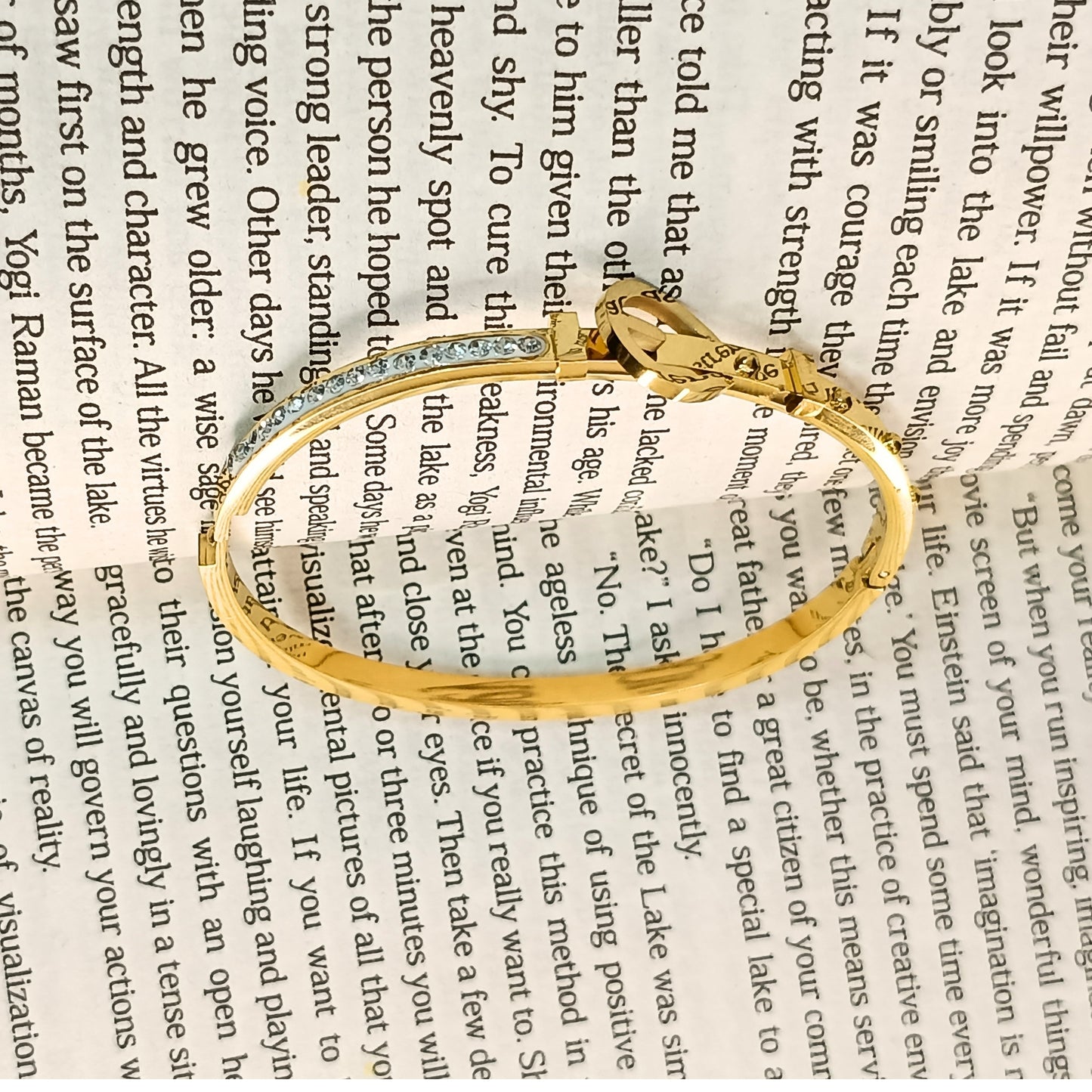 Golden Buckle Clasp Stone Bangle Bracelet