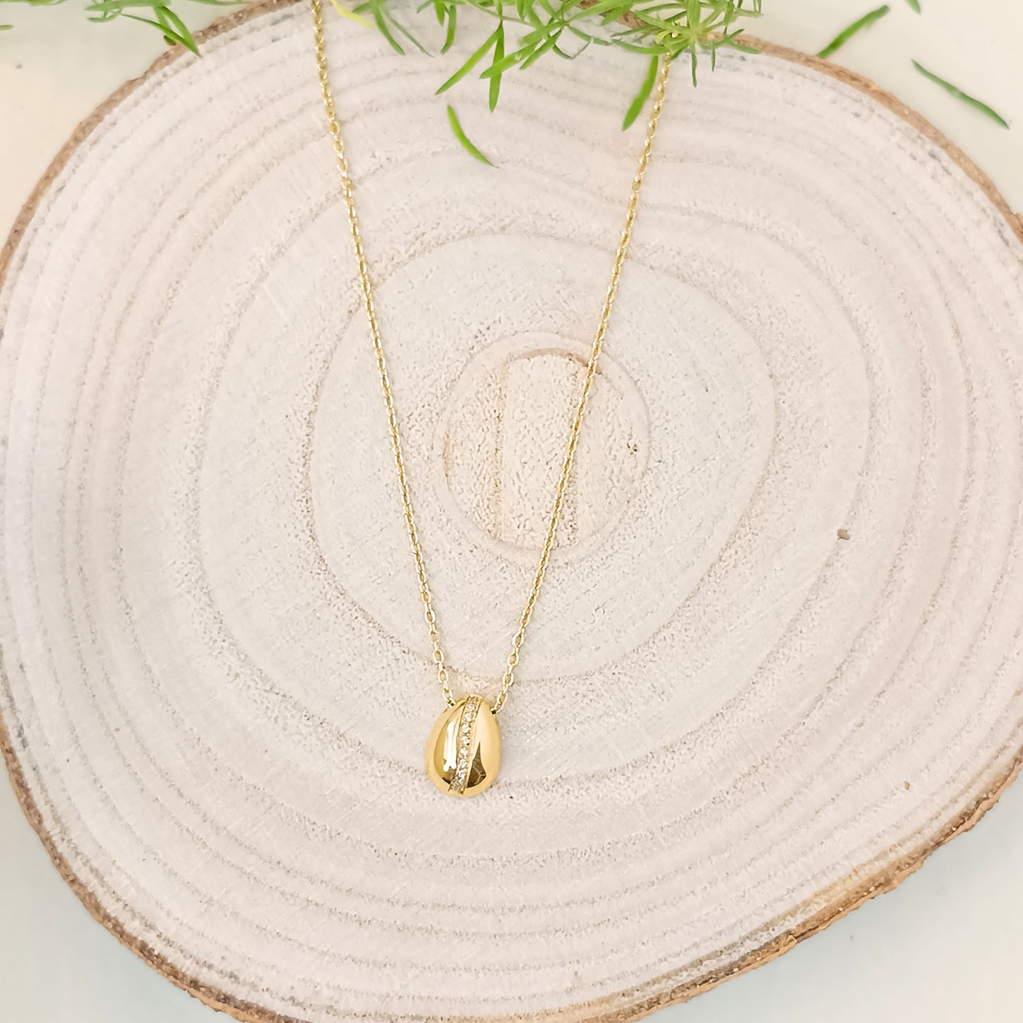 Golden Cowrie Shell Pendant Necklace with Stone Detailing