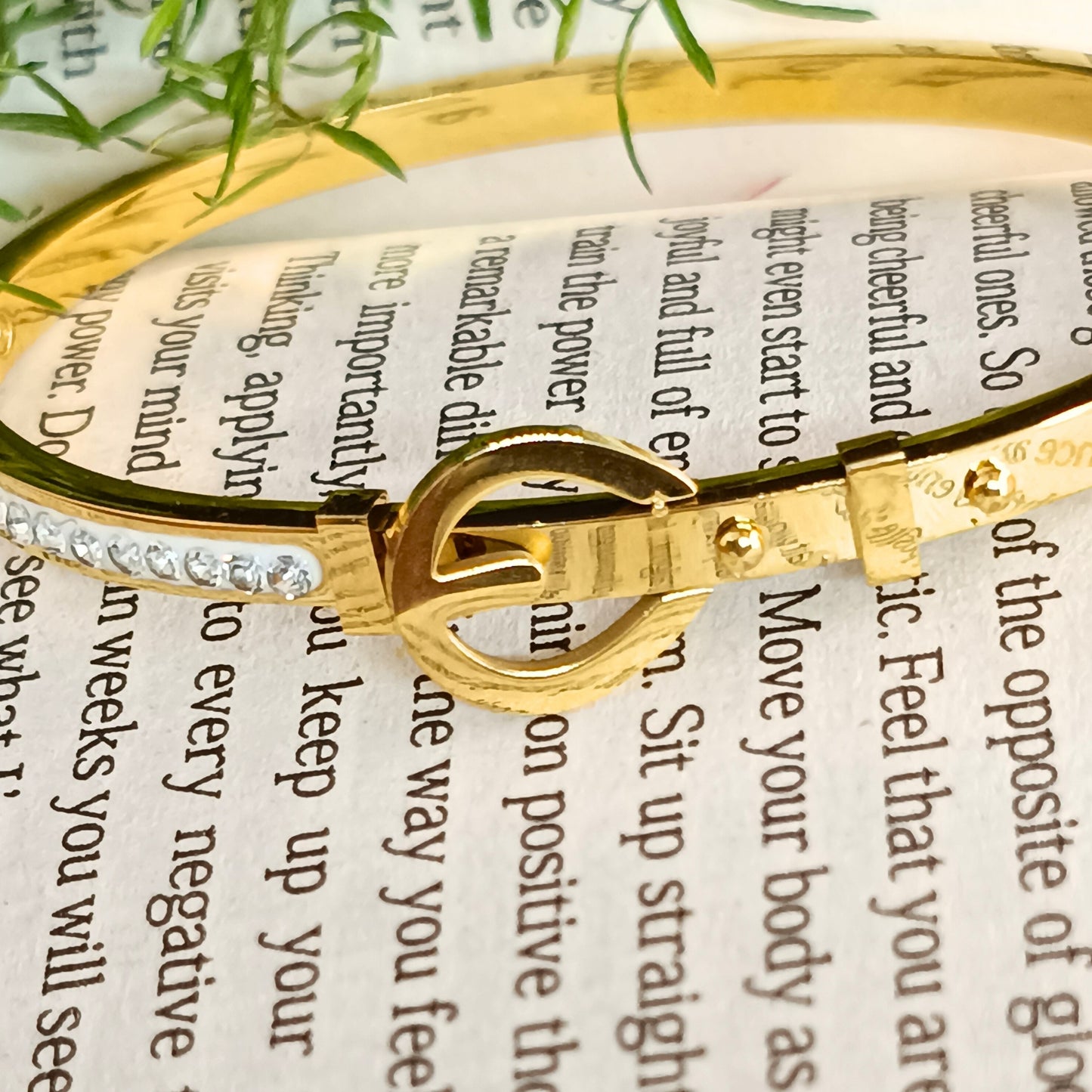 Golden Buckle Clasp Stone Bangle Bracelet