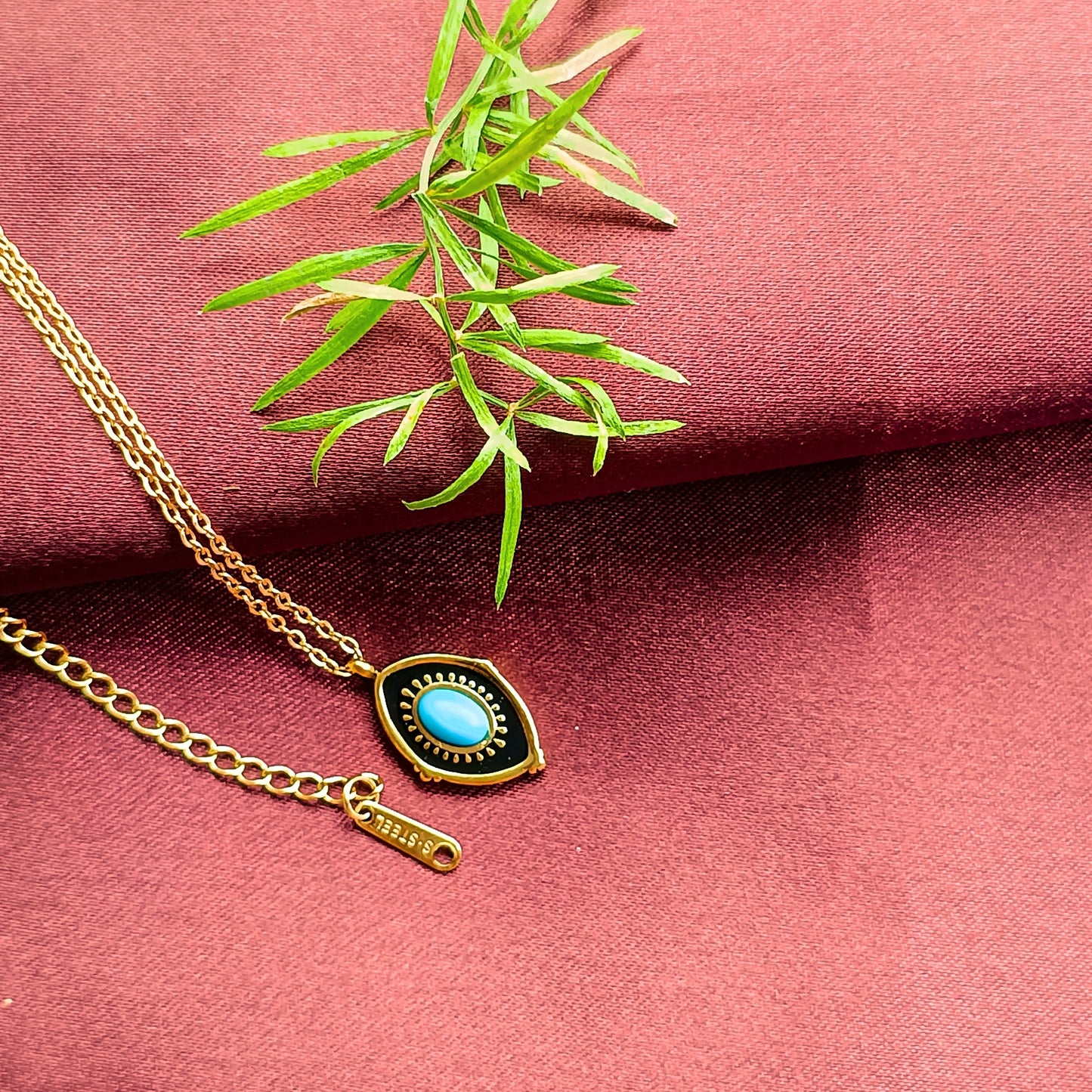Golden Turquoise Oval Pendant Necklace