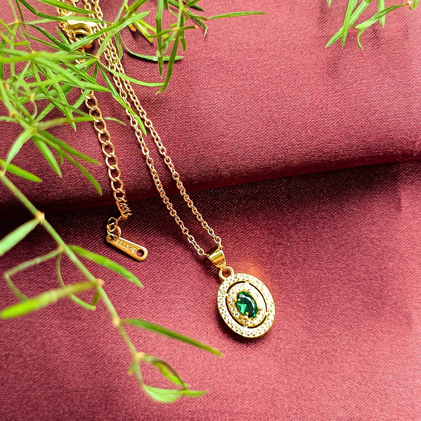 Golden Emerald Oval Pendant Necklace