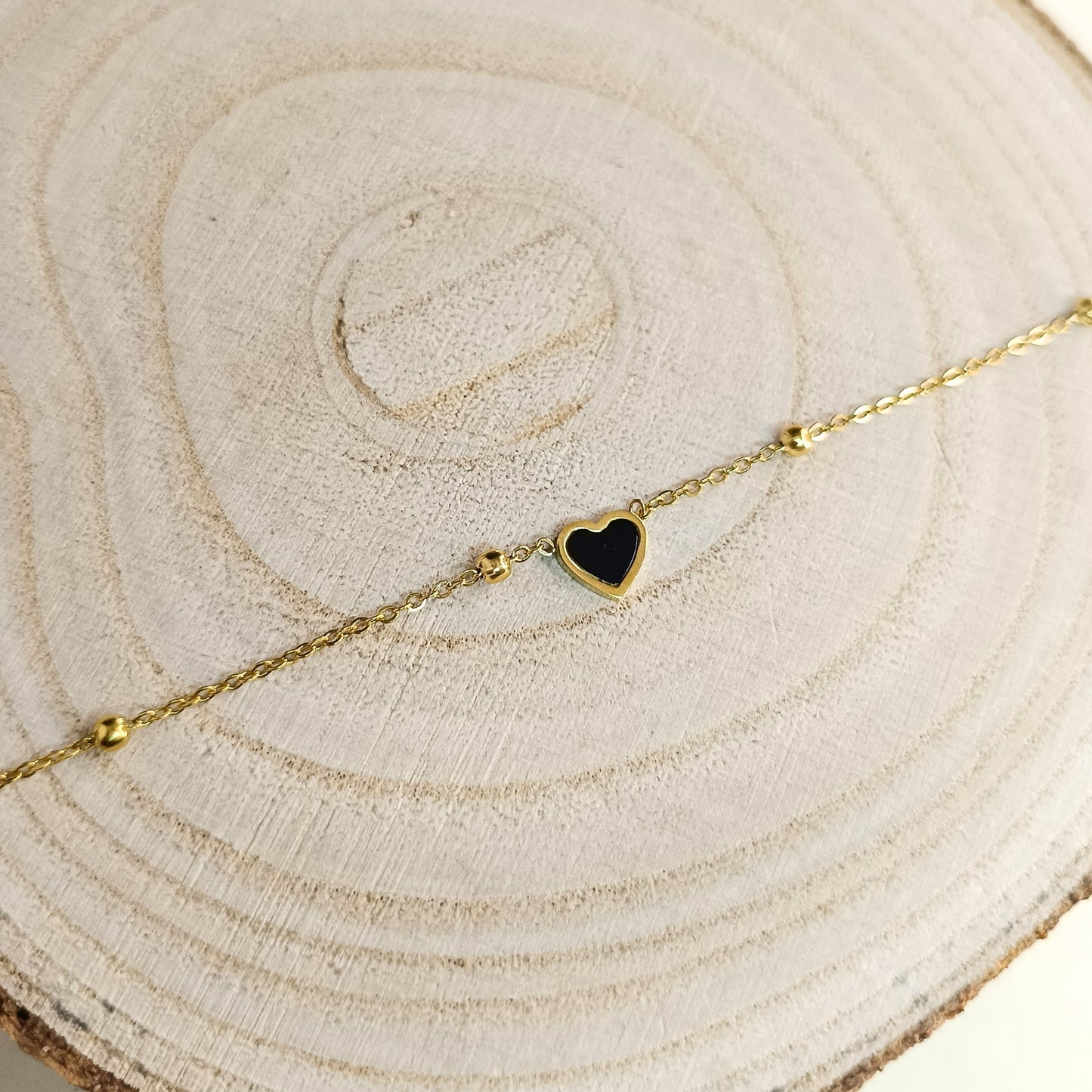 Golden Black Heart Charm Chain Bracelet