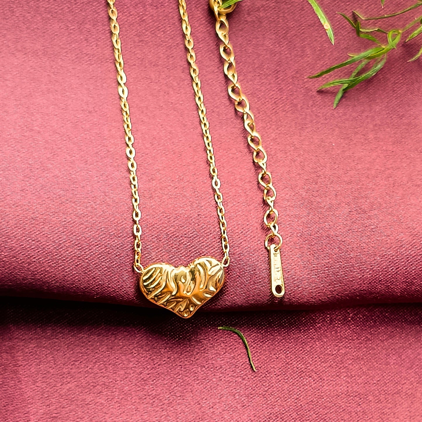 Golden Textured Heart Pendant Necklace