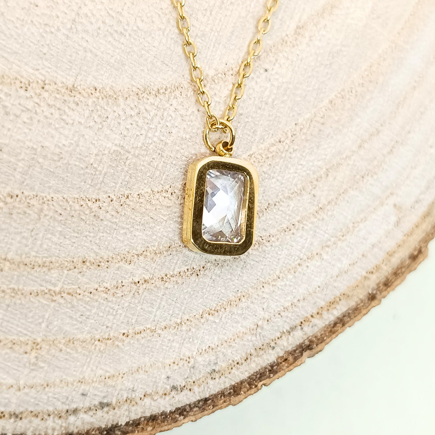 Golden Rectangular Stone Pendant Necklace