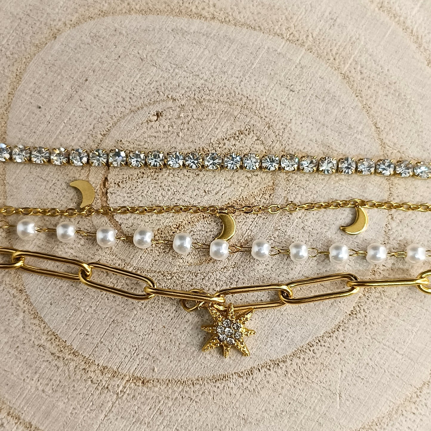Golden Star & Moon Layered Bracelet Set
