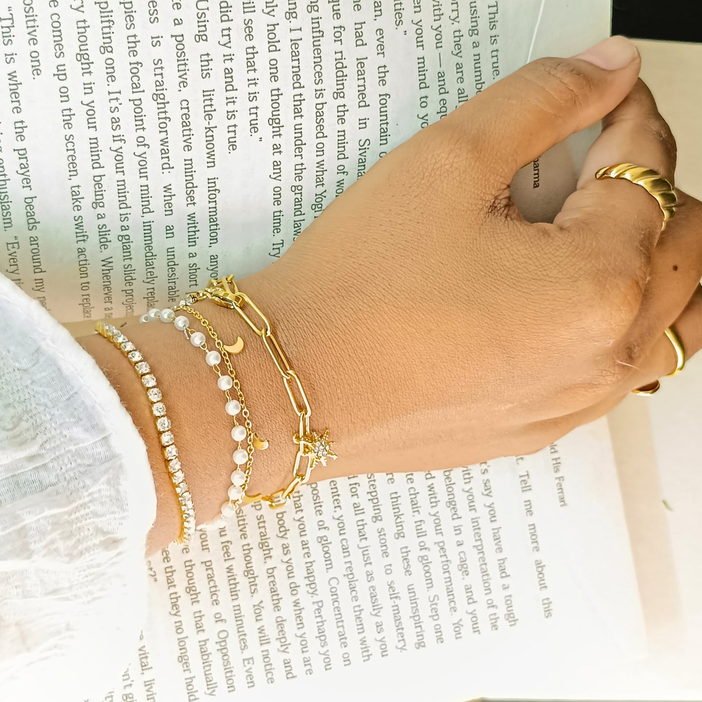 Golden Star & Moon Layered Bracelet Set