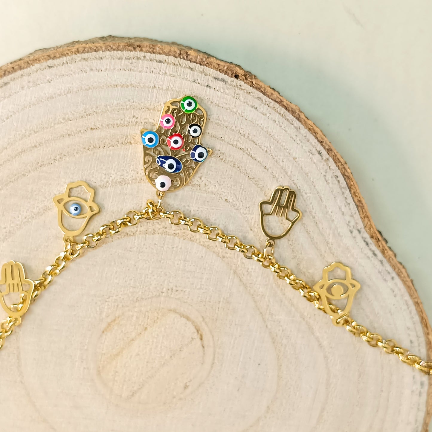 Golden Multicolor Stone Charm Bracelet