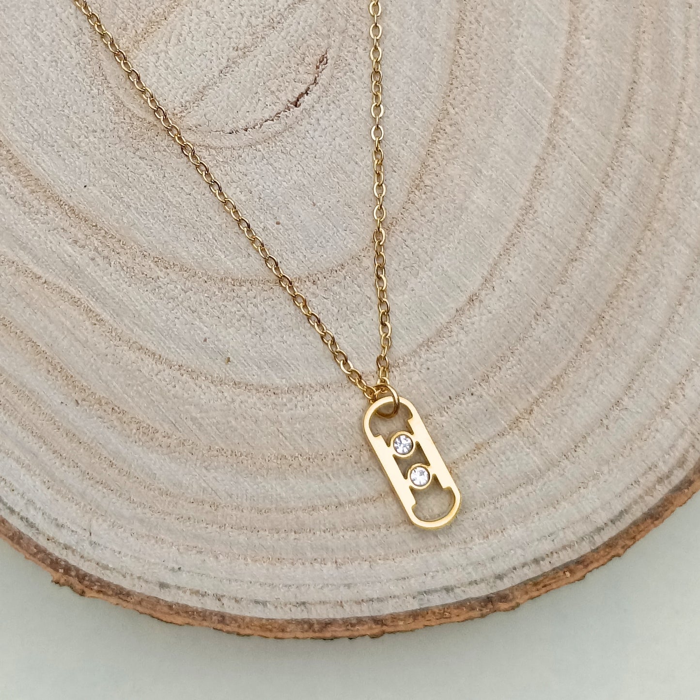 Golden Crystal Soda Tab Pendant Necklace