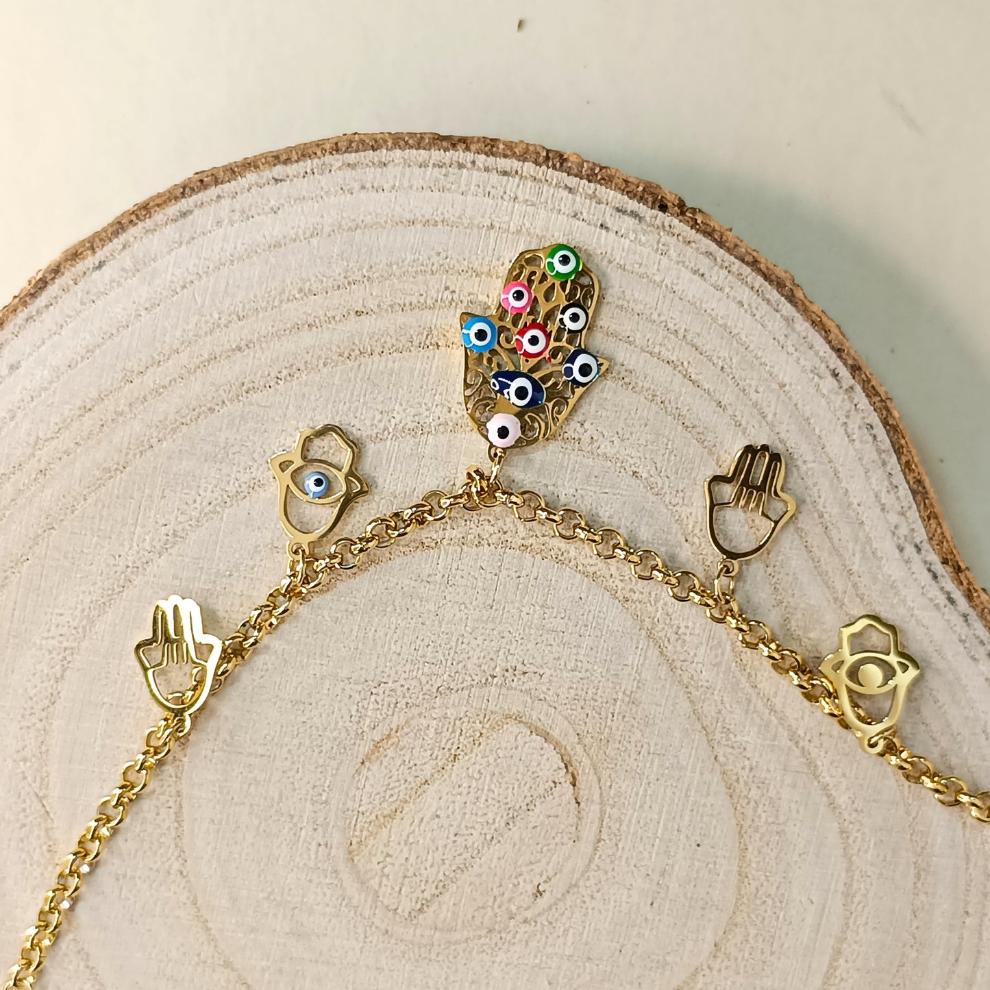 Golden Multicolor Stone Charm Bracelet