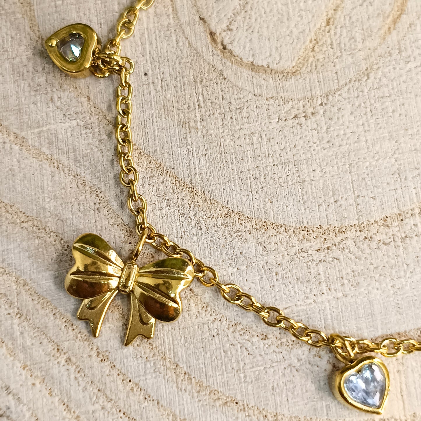 Golden Bow & Heart Charm Bracelet