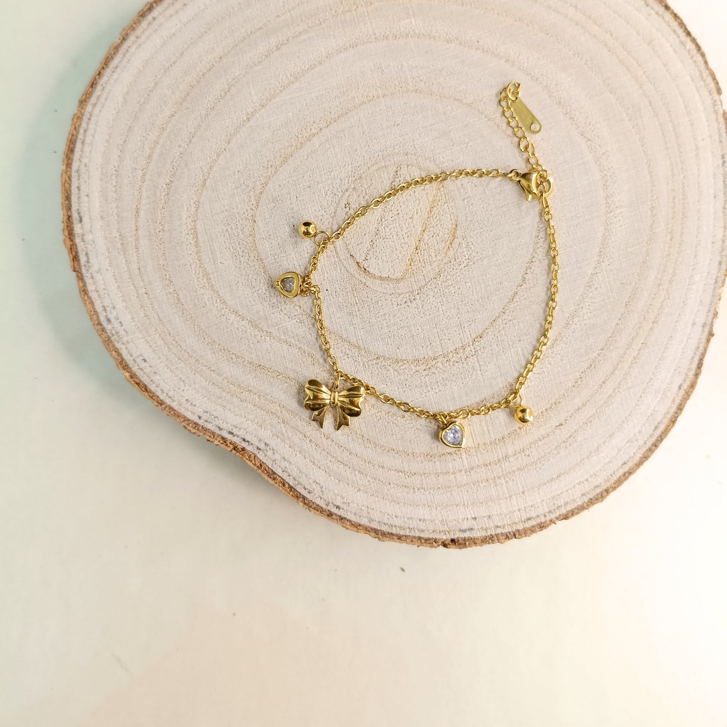 Golden Bow & Heart Charm Bracelet