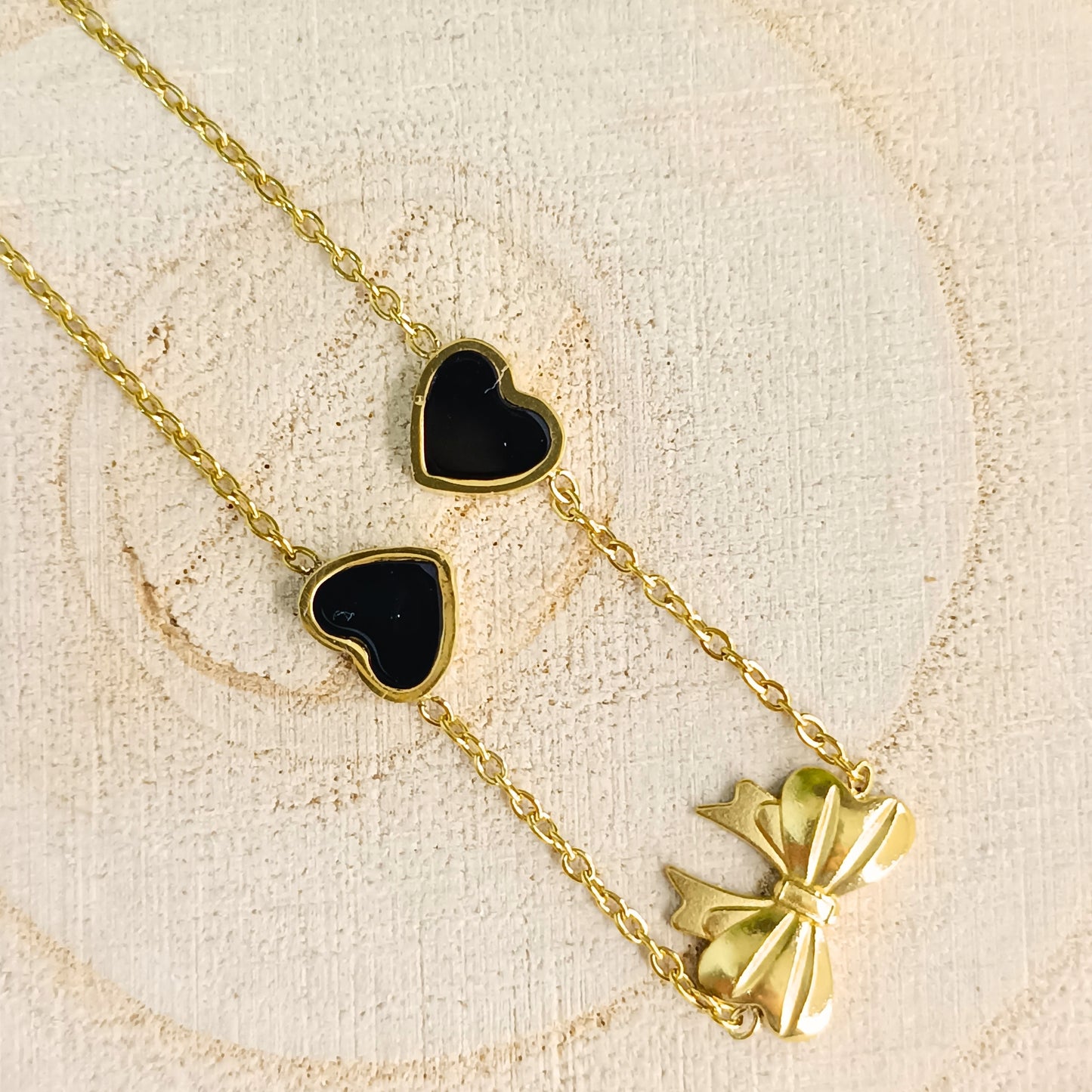 Black Heart & Bow Charm Bracelet