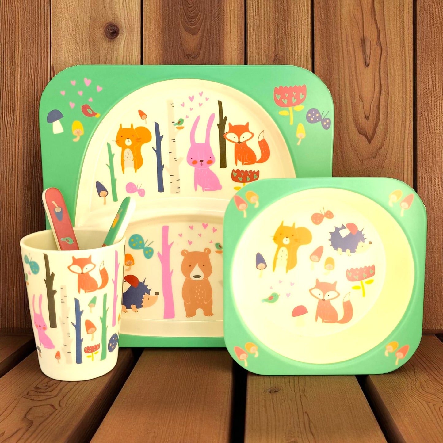 Forest Friends Bamboo Fiber Dinner Set – 5 Piece