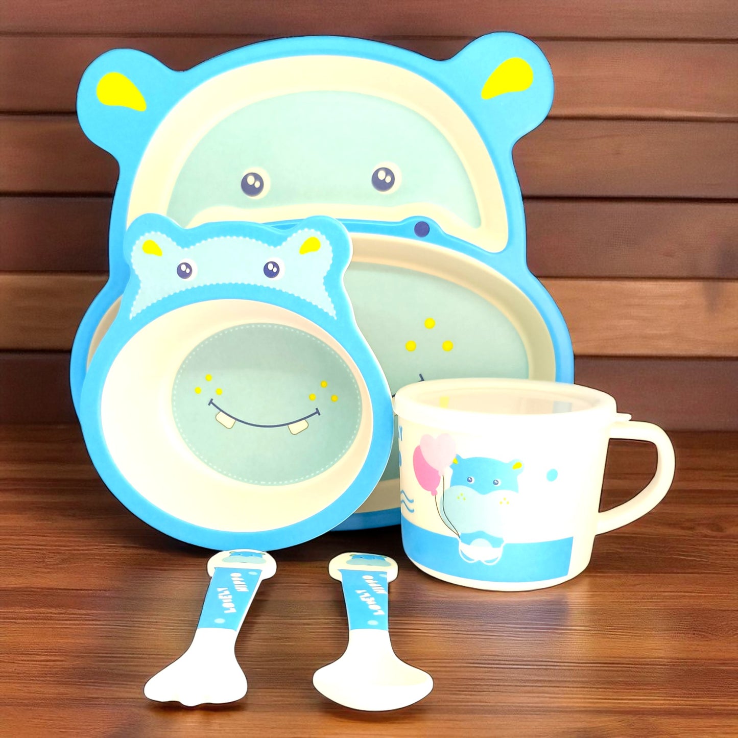 Hippo Bamboo Fiber Dinner Set – 5 Piece