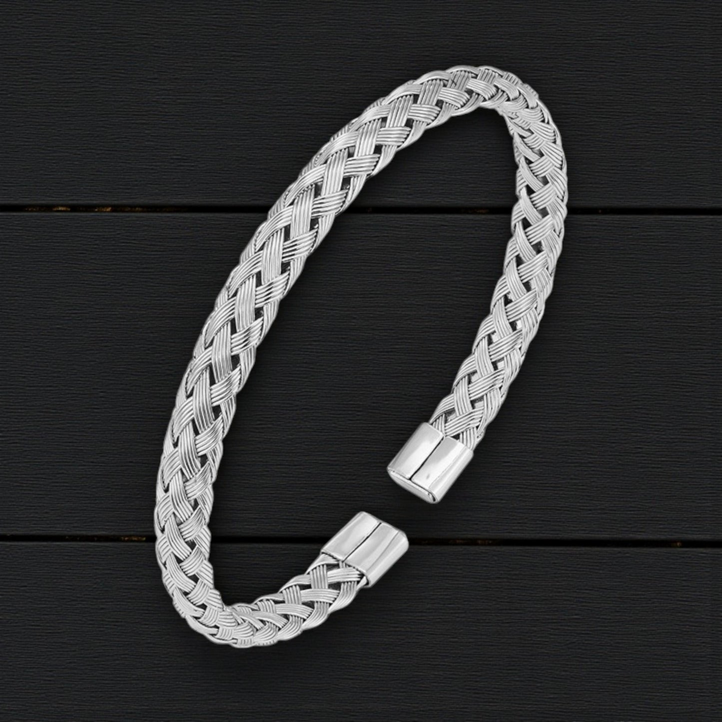 Men’s Braided Silver Cuff Bracelet — Stainless Steel