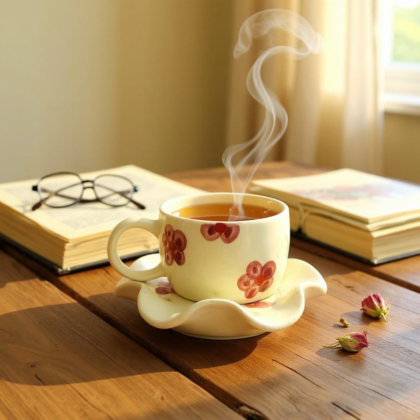 🍓 Berry Bloom Tea Cup & Saucer – Handmade Ceramic
