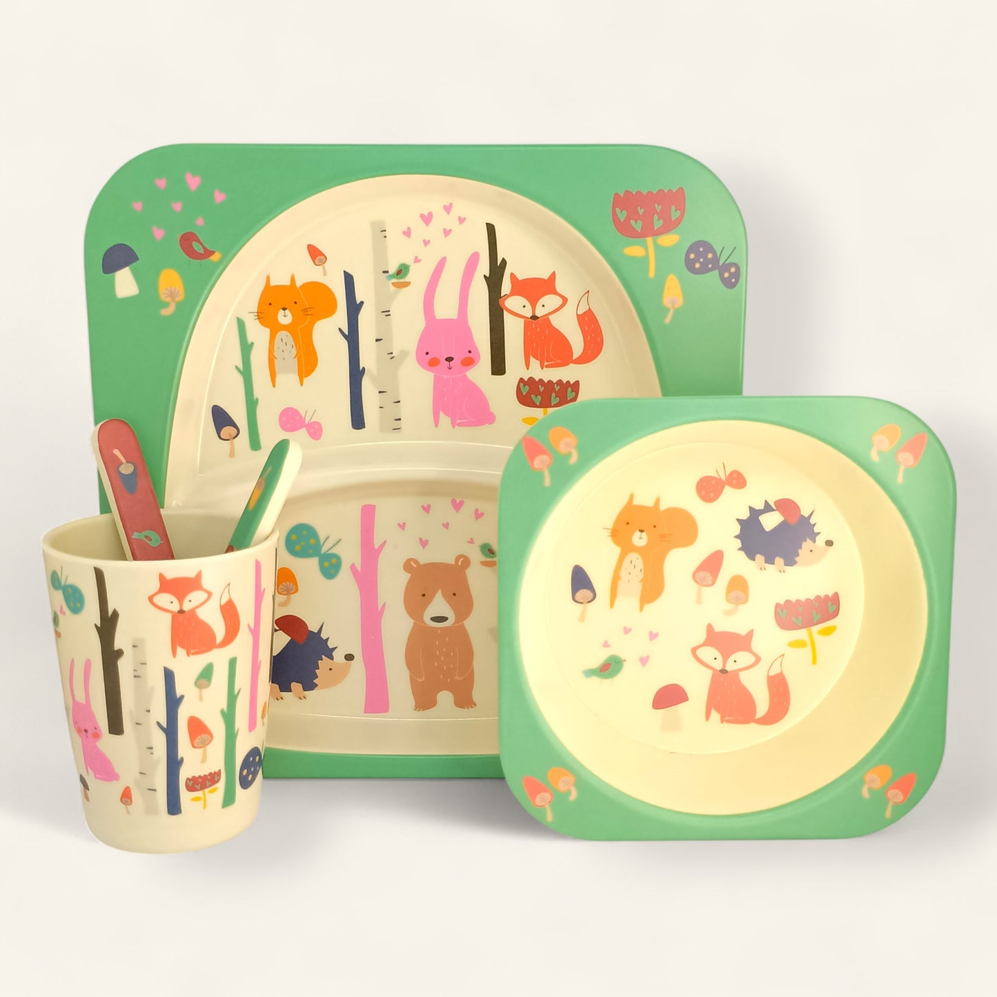 Forest Friends Bamboo Fiber Dinner Set – 5 Piece