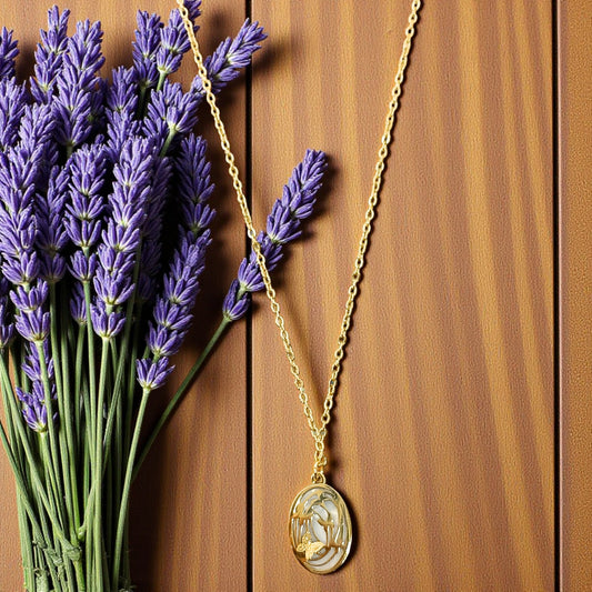 Golden Oval Engraved Pendant Necklace