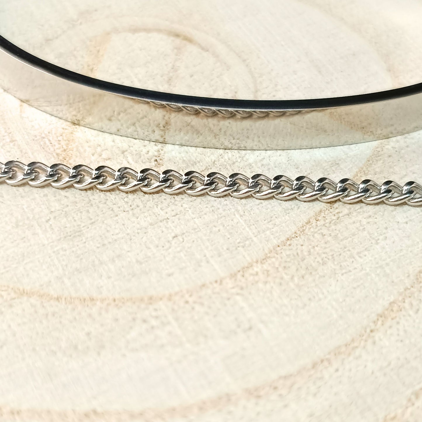 Men’s Silver Cuff & Curb Chain Bracelet Set — Stainless Steel