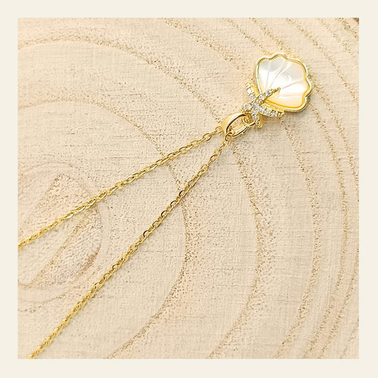 Golden Shell Pendant Necklace with Starfish Charm