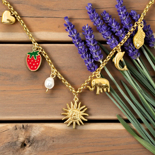 Golden Charm Pendant Necklace – Multi-Design Motifs
