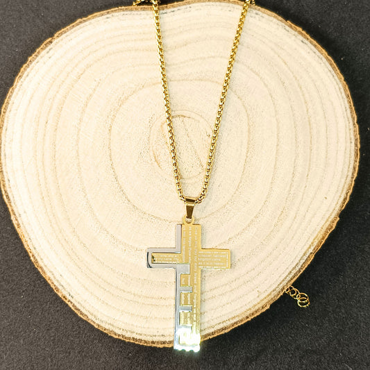 Men’s Gold Scripture Cross Necklace — Stainless Steel