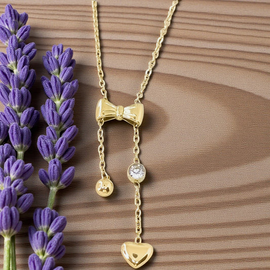 Golden Bow Drop Pendant Necklace