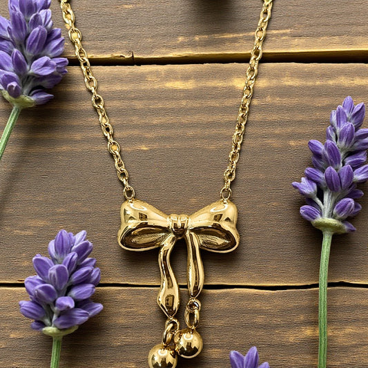 Golden Bow Charm Pendant Necklace