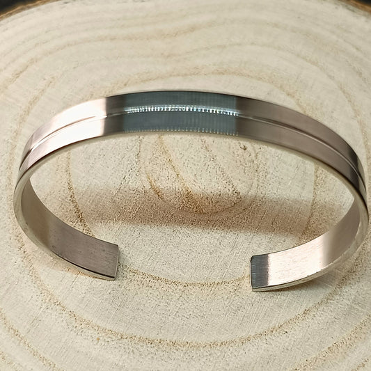 Men’s Minimalist Silver Cuff Bracelet — Stainless Steel