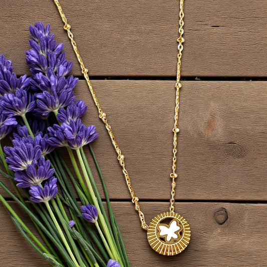 Golden Star Inlay Circle Pendant Necklace