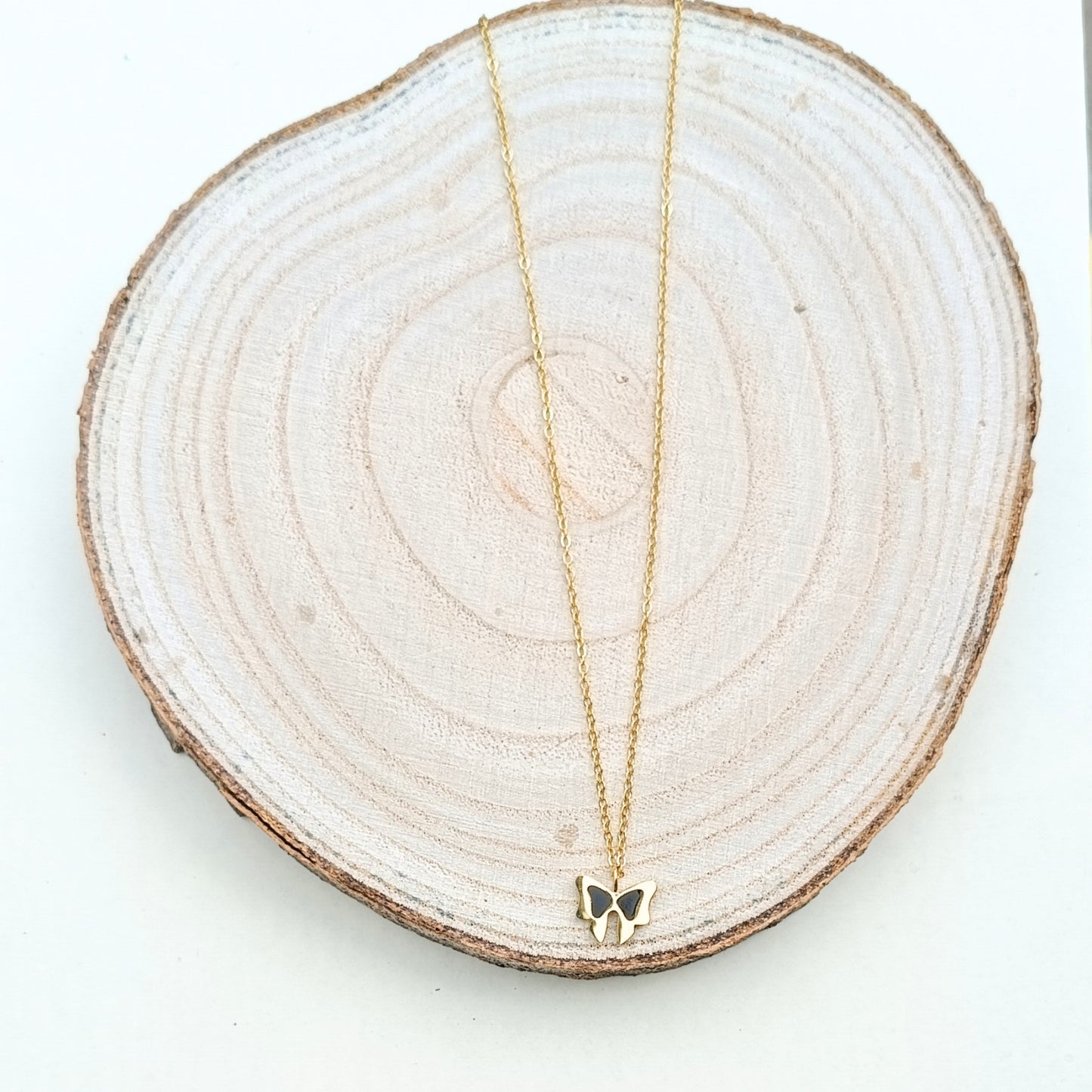 Golden Black Enamel Butterfly Pendant Necklace