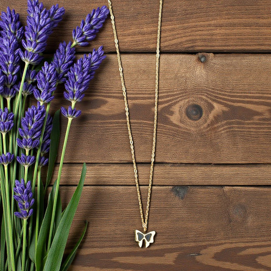 Golden Black Enamel Butterfly Pendant Necklace