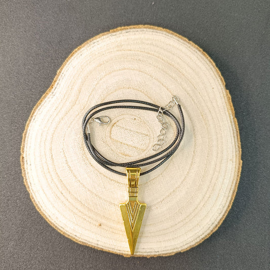 Men’s Gold Arrowhead Pendant Necklace — Stainless Steel & Leather Cord
