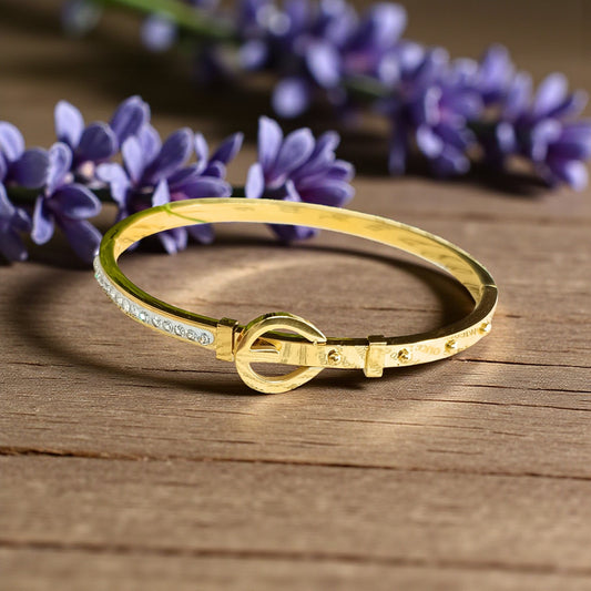 Golden Buckle Clasp Stone Bangle Bracelet